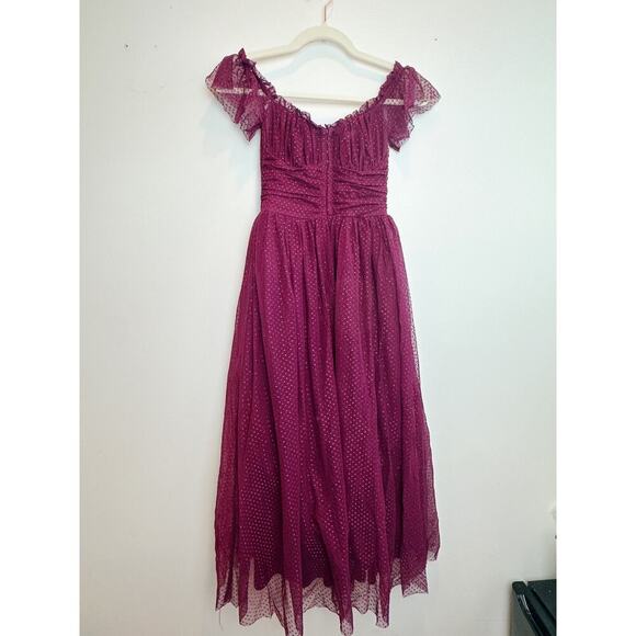 Lulu's Burgundy tulle dress midi length size XS - Picture 6 of 14